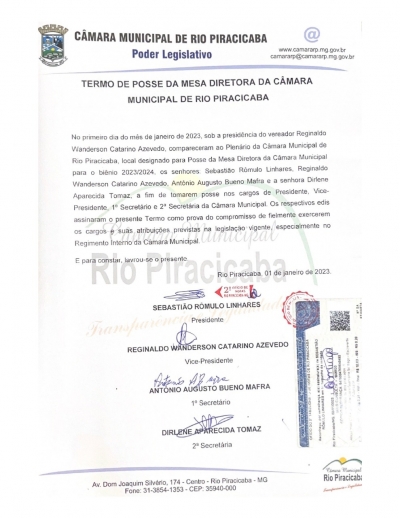 TERMO DE POSSE DA MESA DIRETORA BIÊNIO 2023/2024